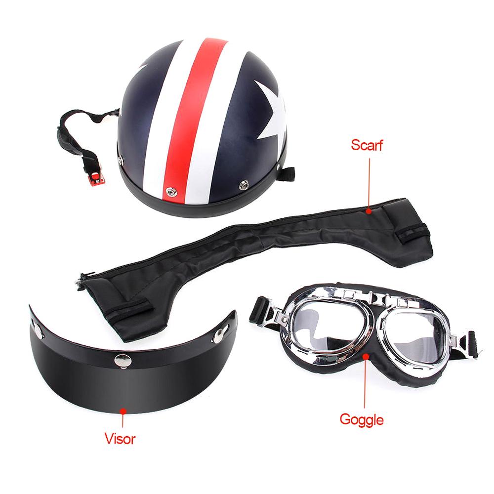 Half Open Face Motorcycle Helmet with Goggles Visor Scarf Biker Scooter Touring Helmet Retro Vintage Style Motocross Motorbike