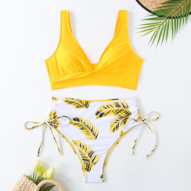 

Новый сексуальный раздельный купальник бикини с высокой талией, облегающий, многоцветный с принтом L жёлтый