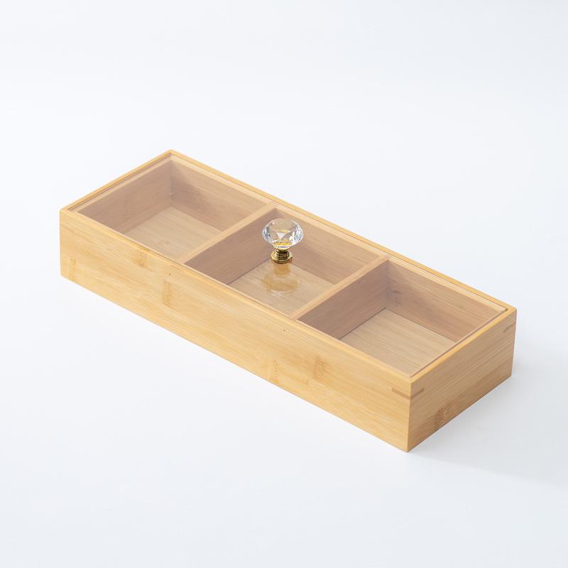 Bamboo Storage Box Geometric Square Grid Desktop Storage Container Jewelry Storage Box Make Up Organizer Jewelry Organizer