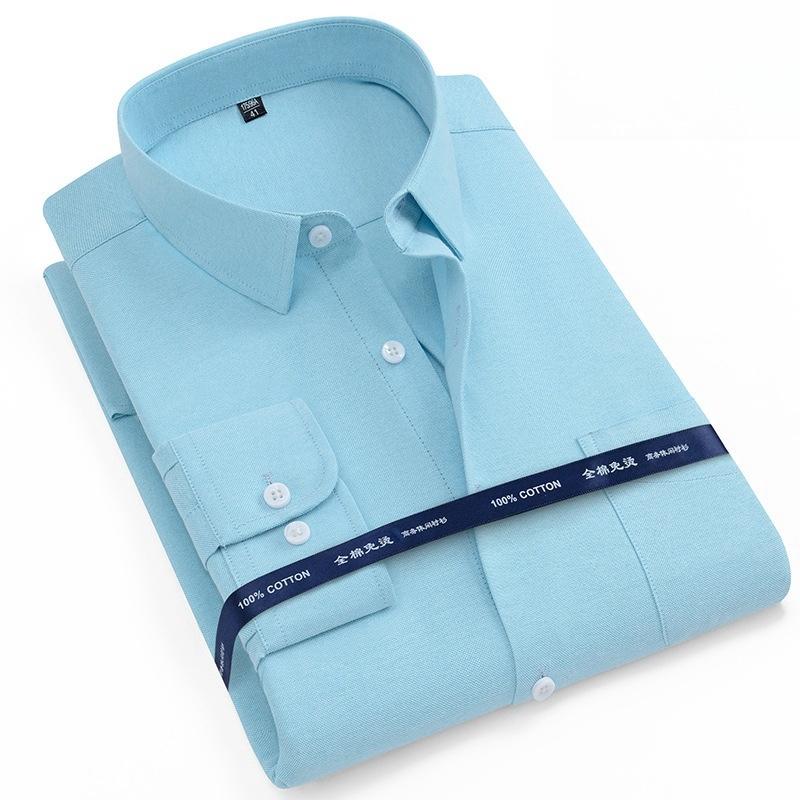 New 100% Pure Cotton Shirts Oxford Men Solid Color Shirt Long Sleeve Regular Fit Men Pocket Casual Autumn Male Shirt 7XL 8XL