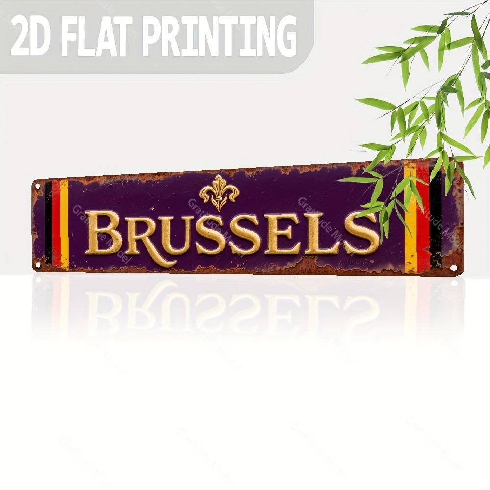 Retro Belgium Brussels Metal Sign – Vintage Decor for Home, Cafe, Man Cave, Restaurant (15.75x3.94in)