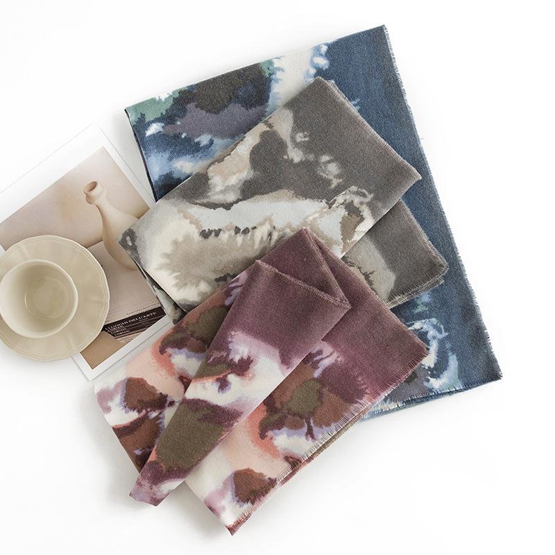 Fashion Printed Scarf for Women Winter New Imitation Cashmere Scarf Warm Neck Scarf Literary Retro Style Shawl