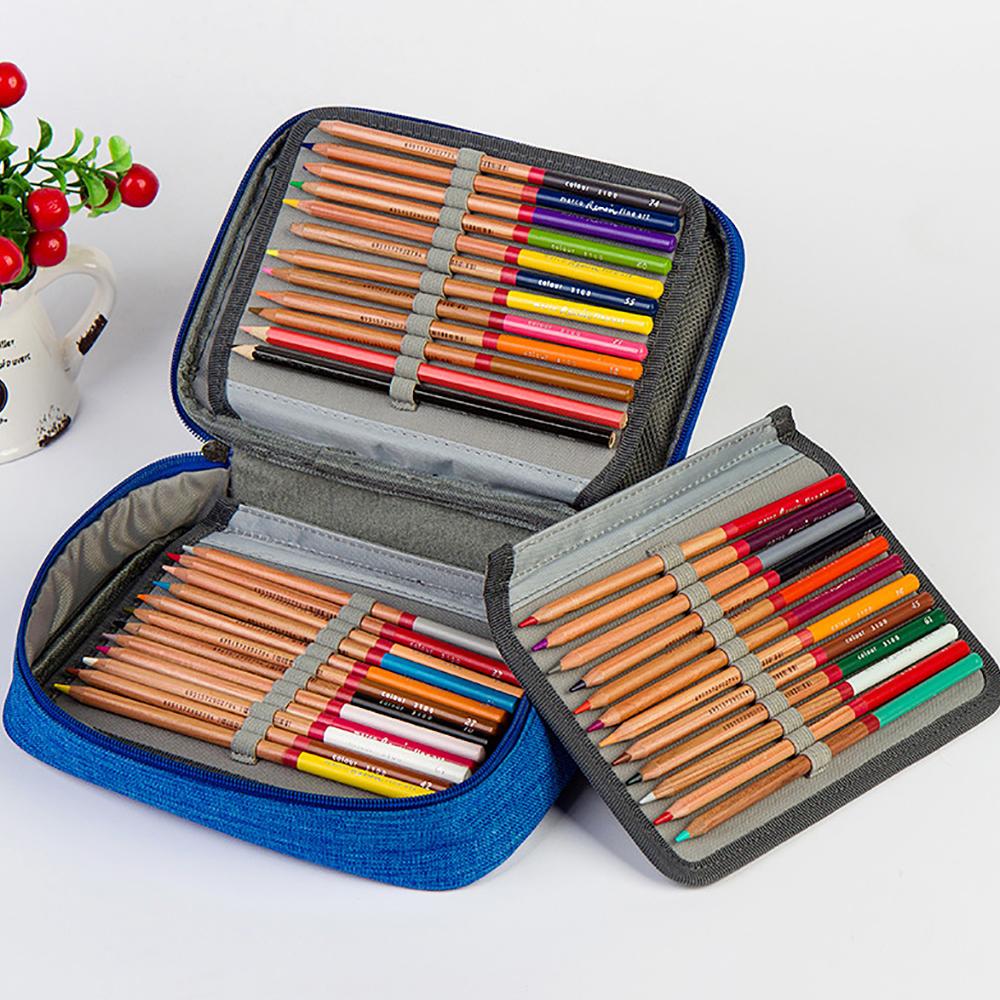 72 Holes School Cases 3 Compartments Canvas Pencil Cases Student Pen Box Storage Bag For Artist Stationery Supplies