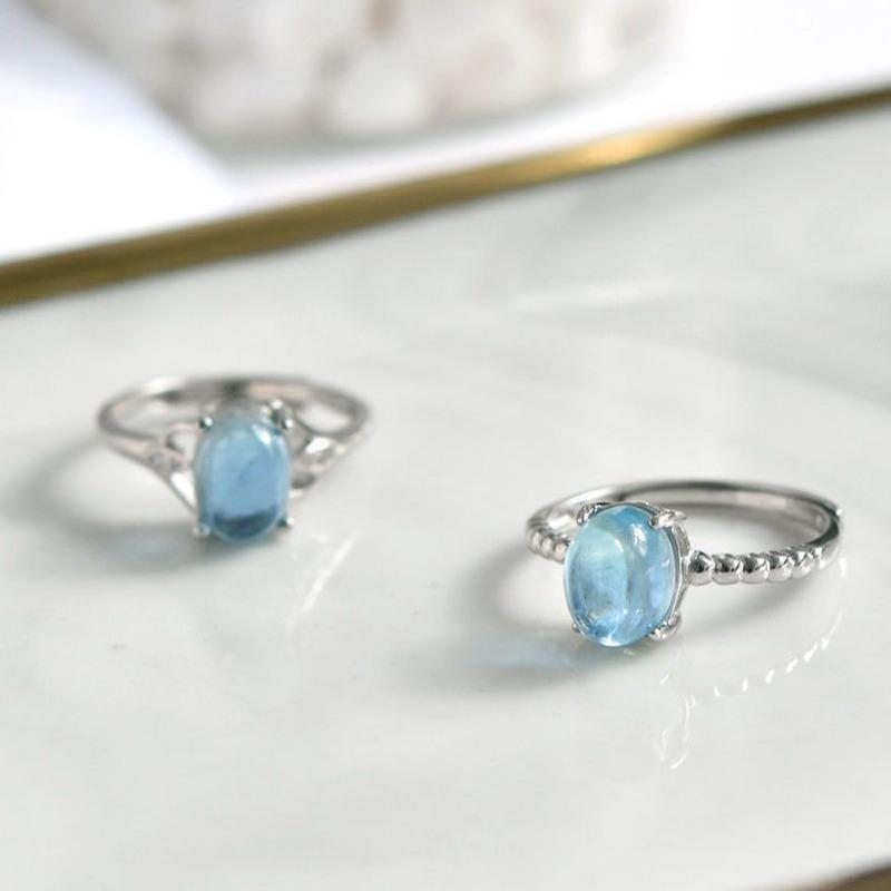 Original Designer Aquamarine Gemstone Rings For Women Light Luxury And Exquisite Fresh Translucent Blue Couple Ring Fine Jewelry