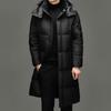Brand 2025 Men's Winter Hooded Over-the-Knee Long Down Jacket with Fleece Lining