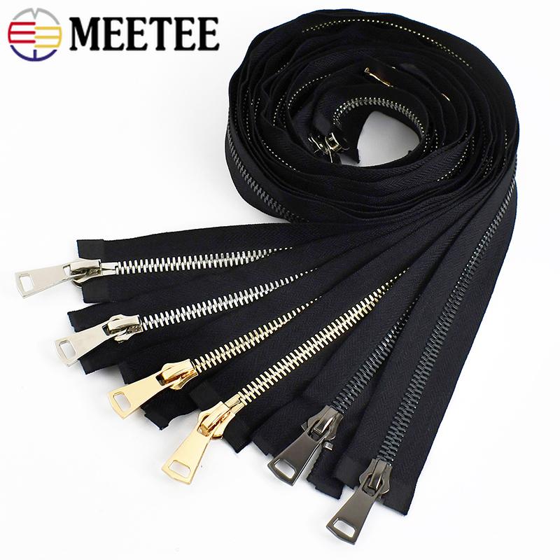Meetee 70/80/90/100cm 8# Cremalleras Metálicas de Extremo Abierto con Doble Deslizador Cremalleras para Ropa Bolsas Cierres de Bloqueo Automático Accesorios de Costura DIY para Reparación