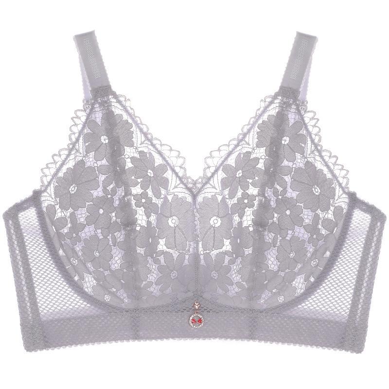

мода Очень большой размер нижнего белья женское полных мм150кг утолщенный и увеличенный кристалл чашка ультратонкий бюстгальтер без стального кольца 34C/75C серый