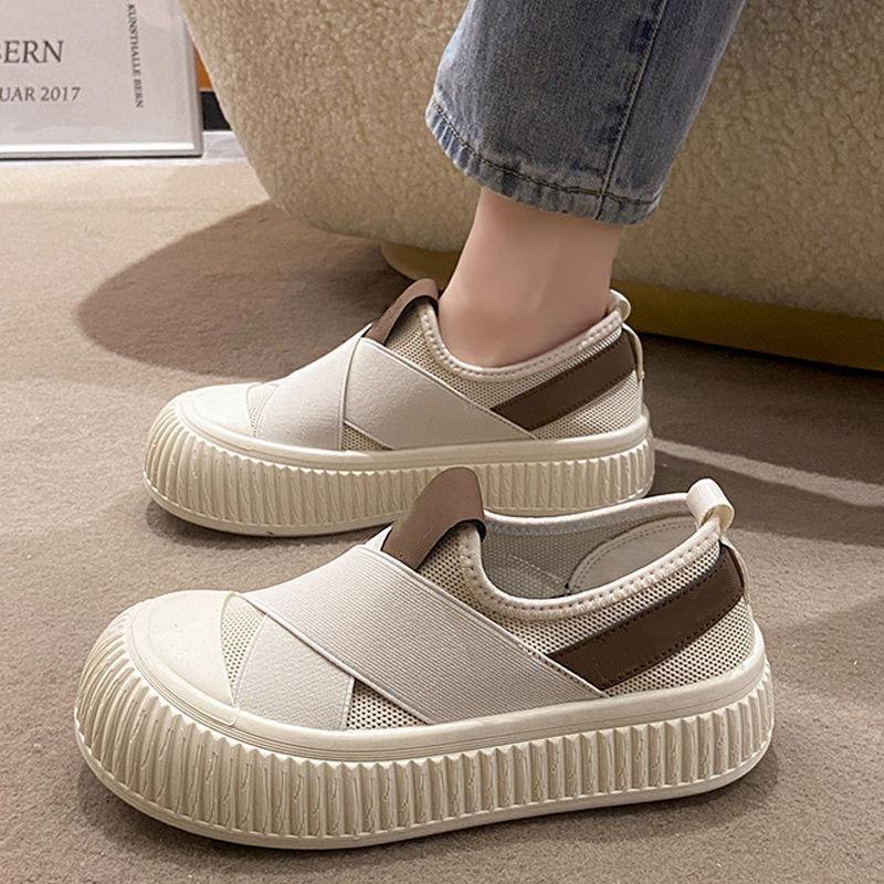 Women's Breathable Mesh Sports Shoes - Lightweight Casual Shoes with Cross Elastic Bands, Comfortable Casual Shoes