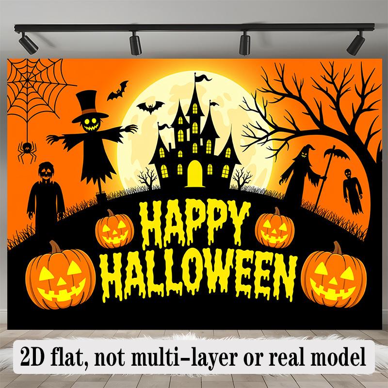 Party Backdrop Halloween Castle Flat Banners Scary Scarecrow Pumpkin Celebrations Wedding Photo Booth Background Front Door Decor