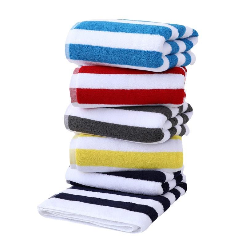 Extra Large Blue & White Stripe Cotton Beach Towel – Thick, Soft Bath Towel with Colorful Stripes