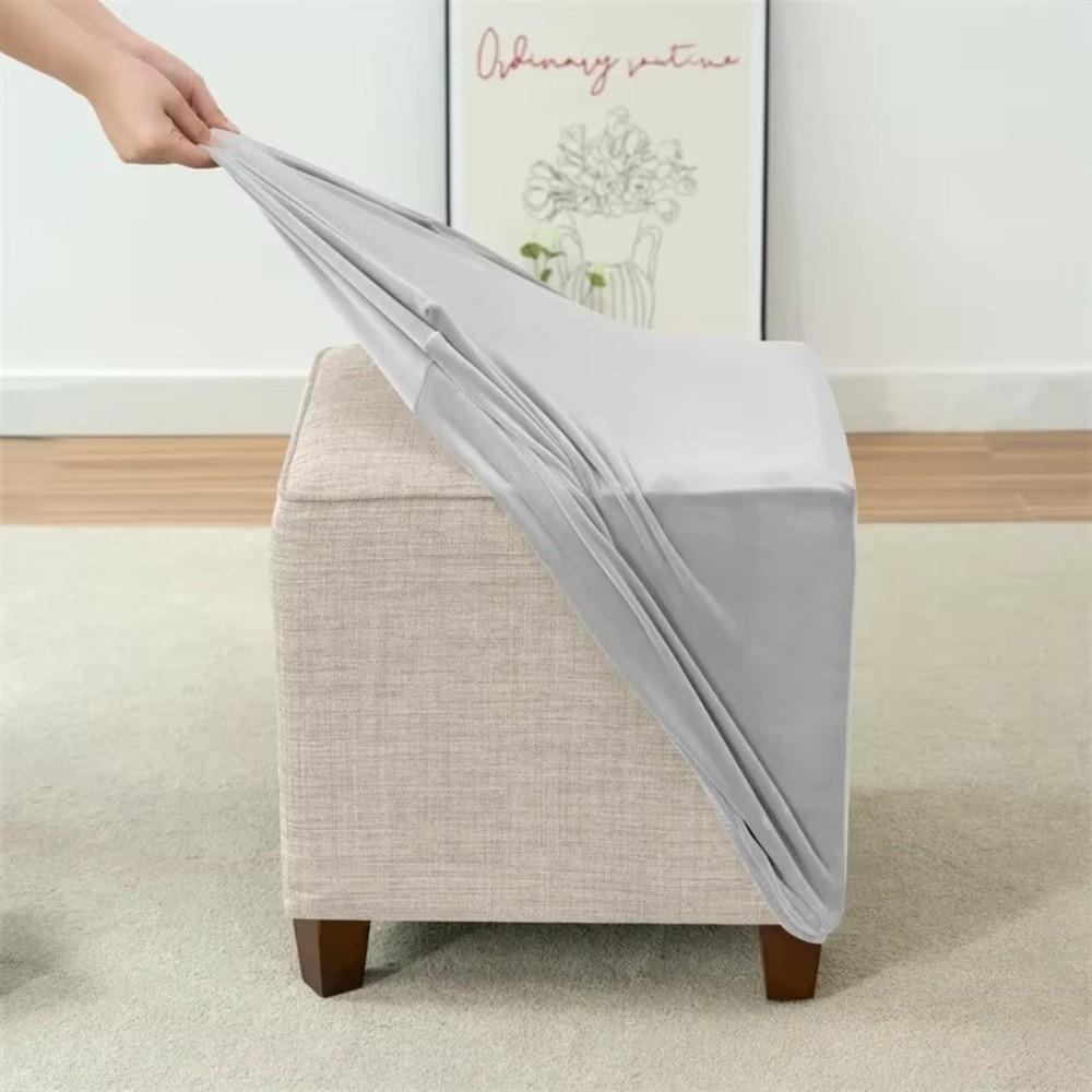New Velvet Ottoman Cover Elastic Dustproof Footrest Slipcovers Solid Color Square Furniture Protector