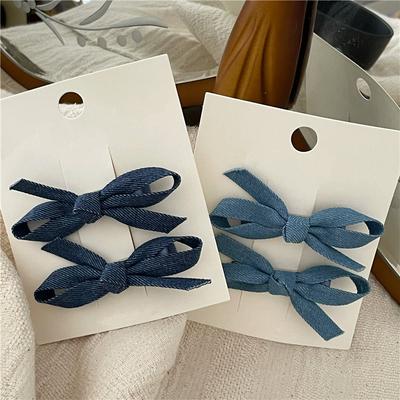 Mode Persönlichkeit Denimblau Stoff Schleife Haarspangen ein Paar Haarspangen Seite Fransen Haar Pony Klemme Schnabelklemme Neu