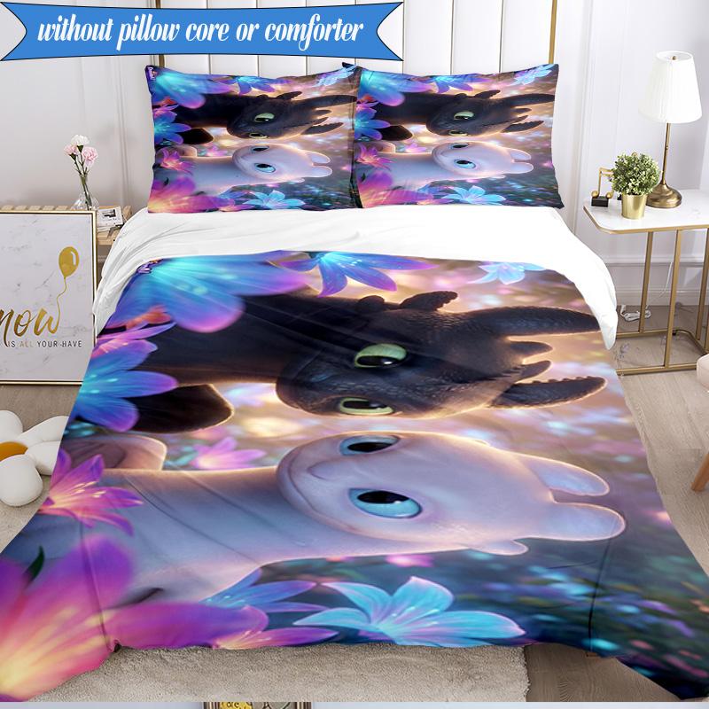 3PCS Train dragon Bedding Set Duvet Cover Closure Includes 1 Duvet Cover & 2 Pillowcases for All Seasons Bedroom Decor Christmas Fan gifts