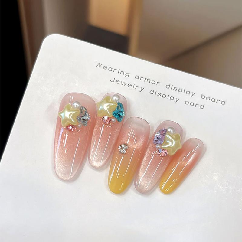 50Pcs Kawaii Star Heart Nail 3D Pearlescent Colorful Peach Heart Star Nail Charms Cute Nail Decoration