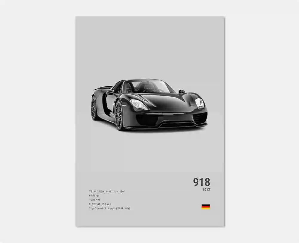 Pop Black And White German Luxury Sports Car Poster Wall Art 911 GT3 RS Turbo Canvas Print Garage Living Room Decor