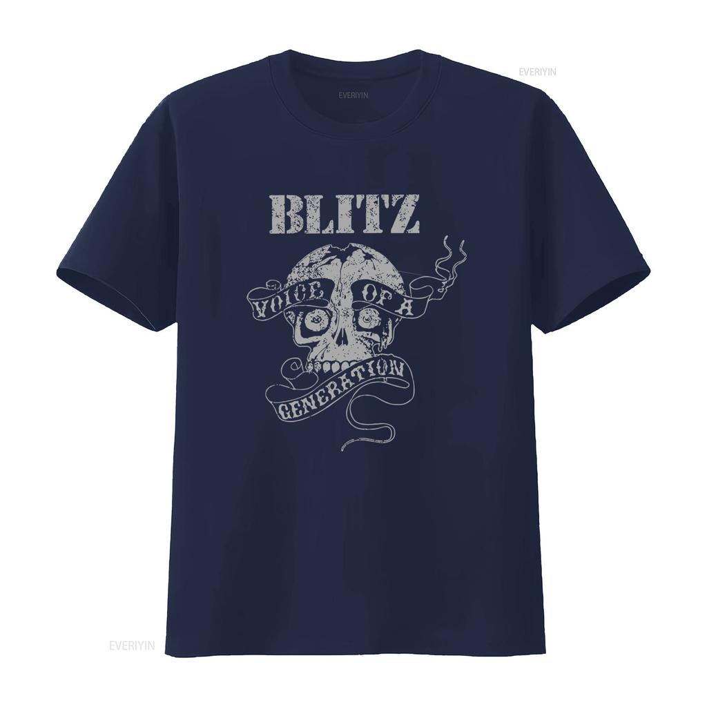 BLITZ Voice of a Generation Skull Print Black T Shirt for Men Small vintage Washed Breathable homme streetwear Casual Unisex