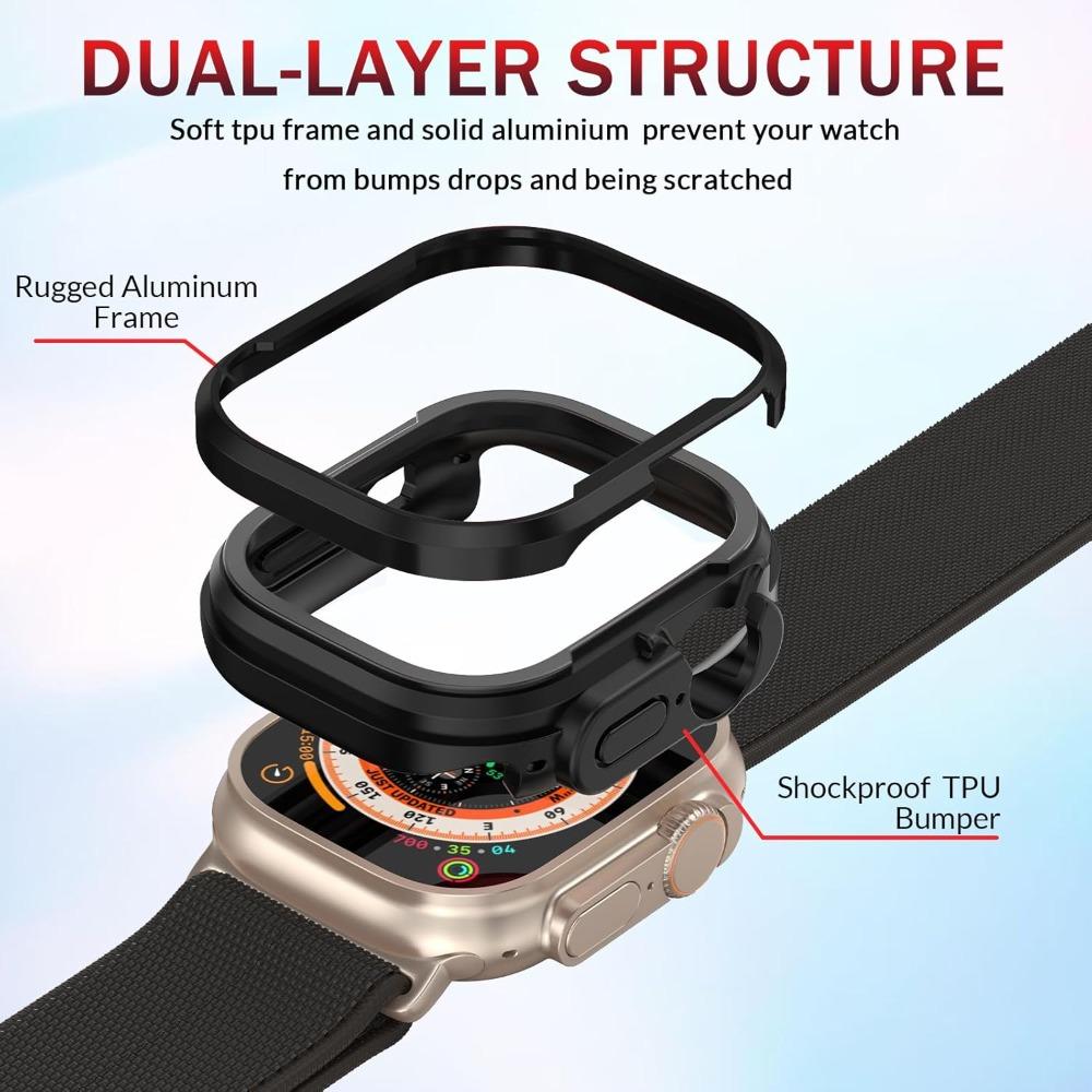 Metal Bumper Fit for Apple Watch Ultra 3 49mm Case Cover for iWatch Ultra 3/2/1 Watch Case 49mm, Matte Aluminum Bezel + Soft TPU Bumper