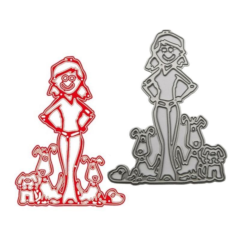 Girl Dog Metal Cutting Dies Stencils DIY Scrapbooking Album Paper Card Template Mold Embossing Craft Decoration