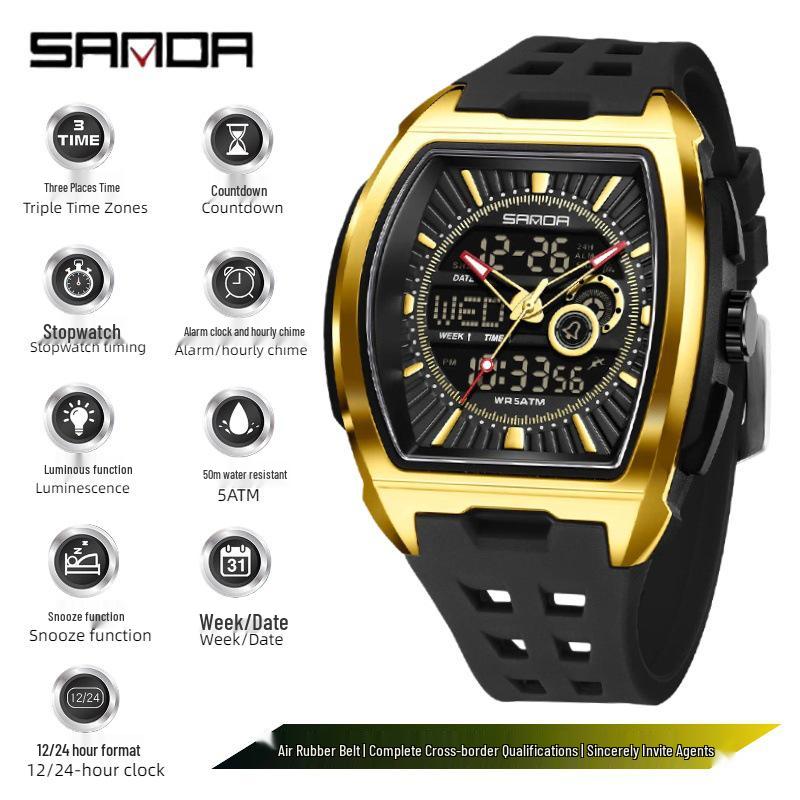 SANDA Trendy Student Men's Dual Display Electronic Watch with Snooze Alarm