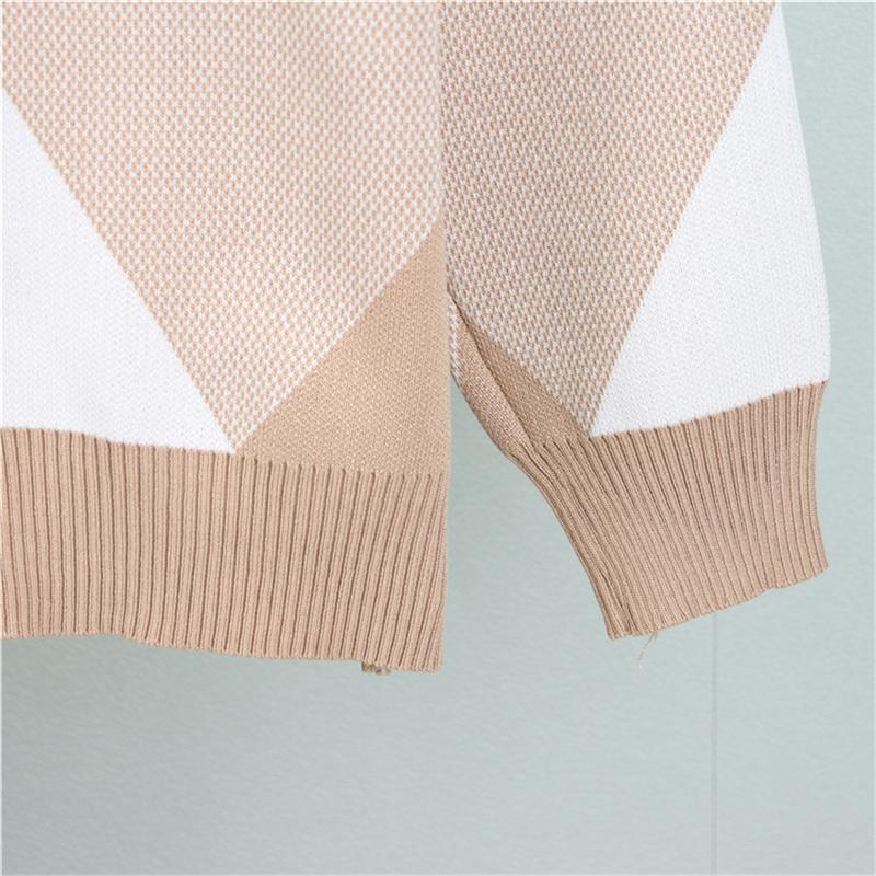 Color Blocking Grid V Neck Knitted Cardigan Fashion Set  Elegant And Wide Leg Pants For Women Two Piece Set
