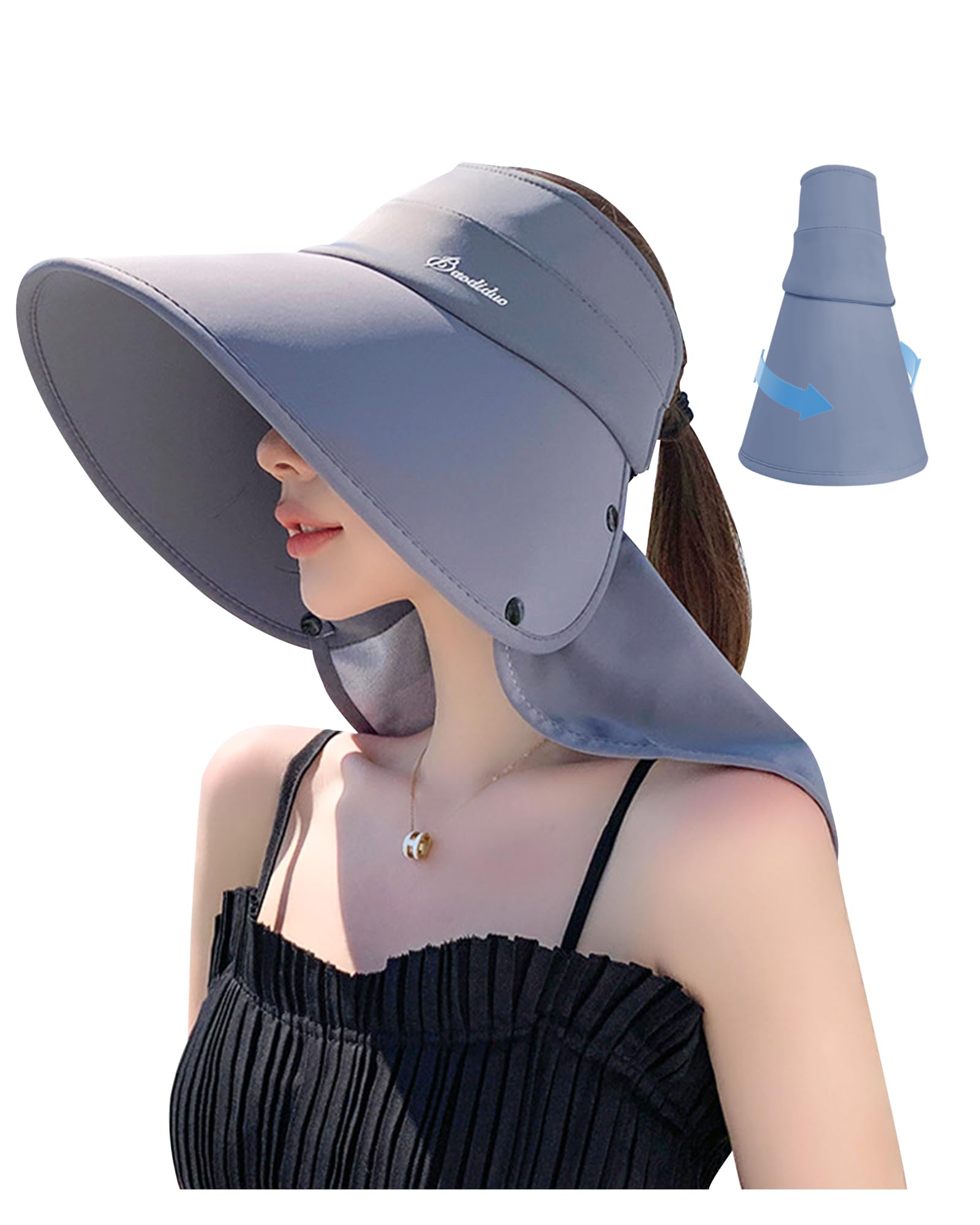 

Солнцезащитный козырек для женщин Sun UV Complete Sun Wide UV Adjustable Head Chin Strap and Neck Cover Gray [Anjing], 100% защита, затенение, защита, козырек, серый