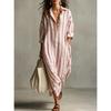 Spring Summer Women's Loose V-Neck Long Striped Printed Shirt Dress, Fashion Casual European American Style Casual Dress
