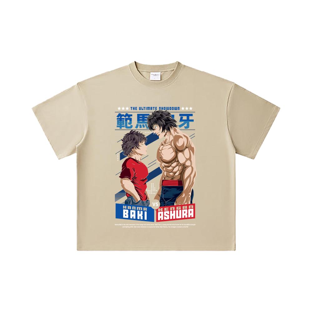 260 GSM Double Yarn 32 Count 100% Cotton Baki V2 Baki Ashura Print Unisex Heavy Cotton T Shirt