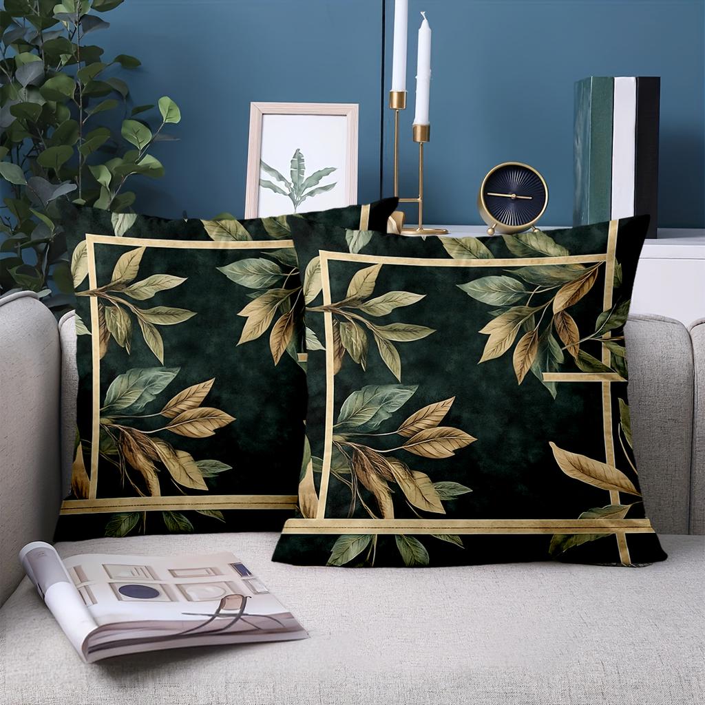 1 stuk - 2D platte print Groen Bladpatroon Sierkussen Set Decoratieve Polyester kussensloop, decoratieve kussenhoes voor bank