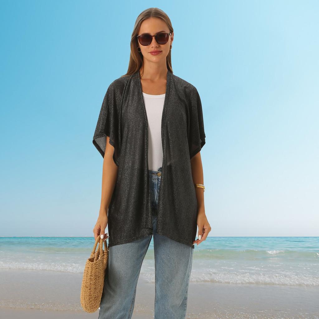 Women's Fashion Beach Solid Color Loose Beach Dress Patchwork Hollow Cover Up