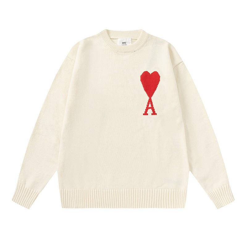 Heavyweight Knit Sweater Women Men Couple Round Neck Long Sleeve Loose Fit Small Heart Detail Street Style Winter Wear