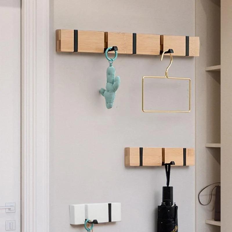 3&5 Hooks Hallway Hangers Luxury Creative Wooden Invisible Door Row Hook Foldable Clothes Bag Key Hanging Hook White Color