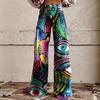 Dame Løstsiddende Bomuld Wide Leg Bukser Med 3D Digital Print Streetwear Stil Afslappede Bukser