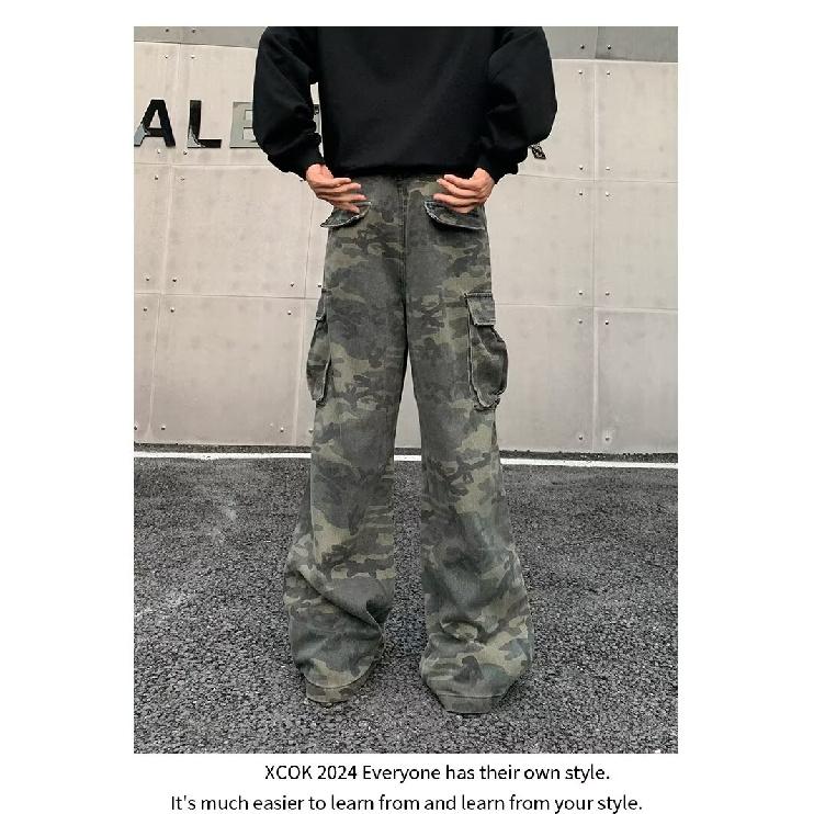 

Осень и зима Новые американские джинсы High Street Washed Light Color для мужчин и женщин Прямые слегка расклешенные свободные широкие брюки 3XL