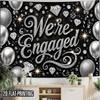 2D Flat, 2D Flat Print 1pc Tapestry We're Engaged Diamond Balloon Wall Hanging Silver Glitter Engagement Decor Photo Booth Backdrop Suitable for Parti