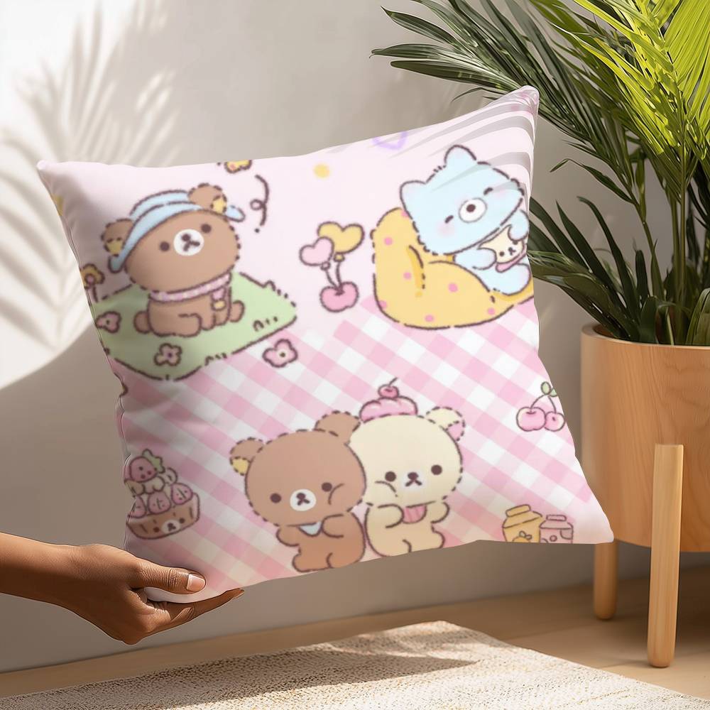 Cute Cartoon Rilakkuma Pillow Case Plush Fabric Soft  Pillowcase Double Sided Print Cushion Cover Household Gifts