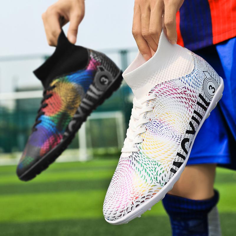 

31-48унисекс футбольные бутсы с высоким верхом, эластичной резиной и мягкой подошвой TF футбольные бутсы мужские тренировочные специальные детские футбольные бутсы для соревнований 45 чёрный/белый