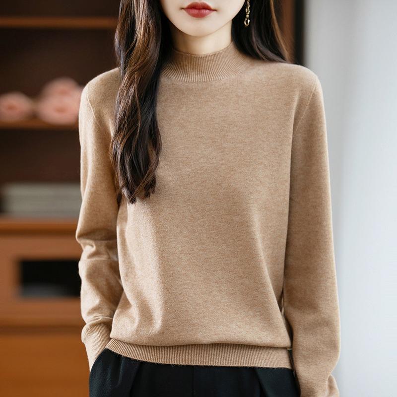 The New Semi-high and Round Neck Pullover for Women In Autumn and Winter Is Versatile. It Is Loose and Slimming, with A Solid Color Inner Sweater