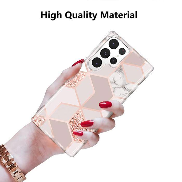 Coque de protection - BOOLING - pour Samsung Galaxy S25 Ultra - Marbre Rose - 2 Verres Trempés - Antichoc