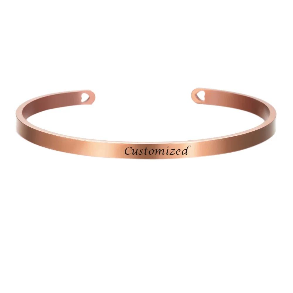 Coordinate Engraved Text Heart Hole Cuff Bangle Personalized Bar Necklace Stainless Steel Bracelet Men Women Gif