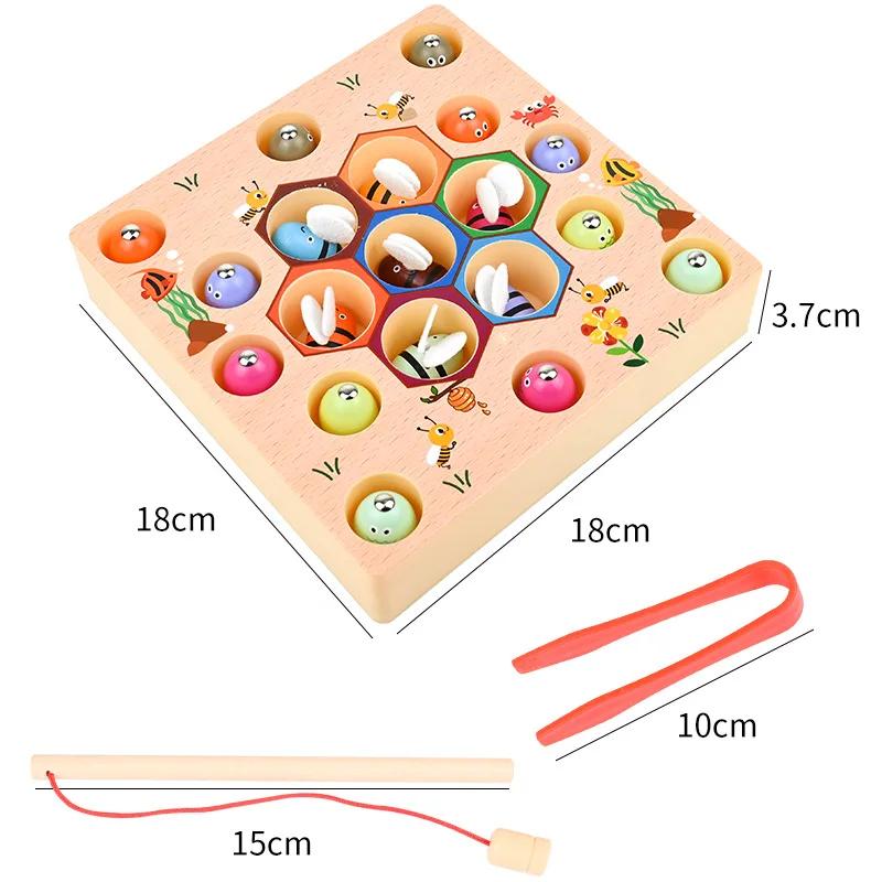 Educational Magnetic Fishing Game 2-in-1 Match And Clip Beads Color Recognition Wooden Toy for Children's Early Learning