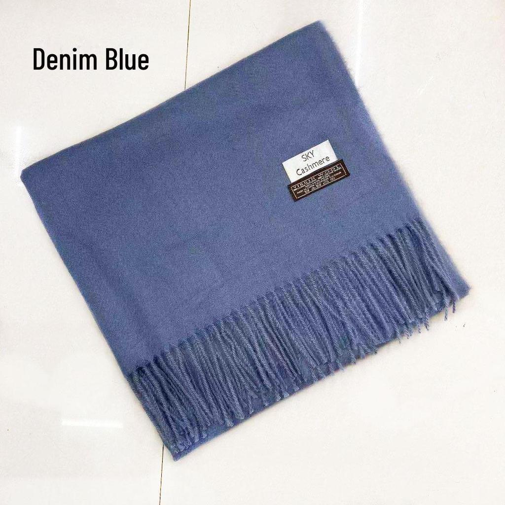 Women's Winter Solid Color Tassel Scarf - Thick Warm Korean Style Monochrome Imitation Cashmere Shawl