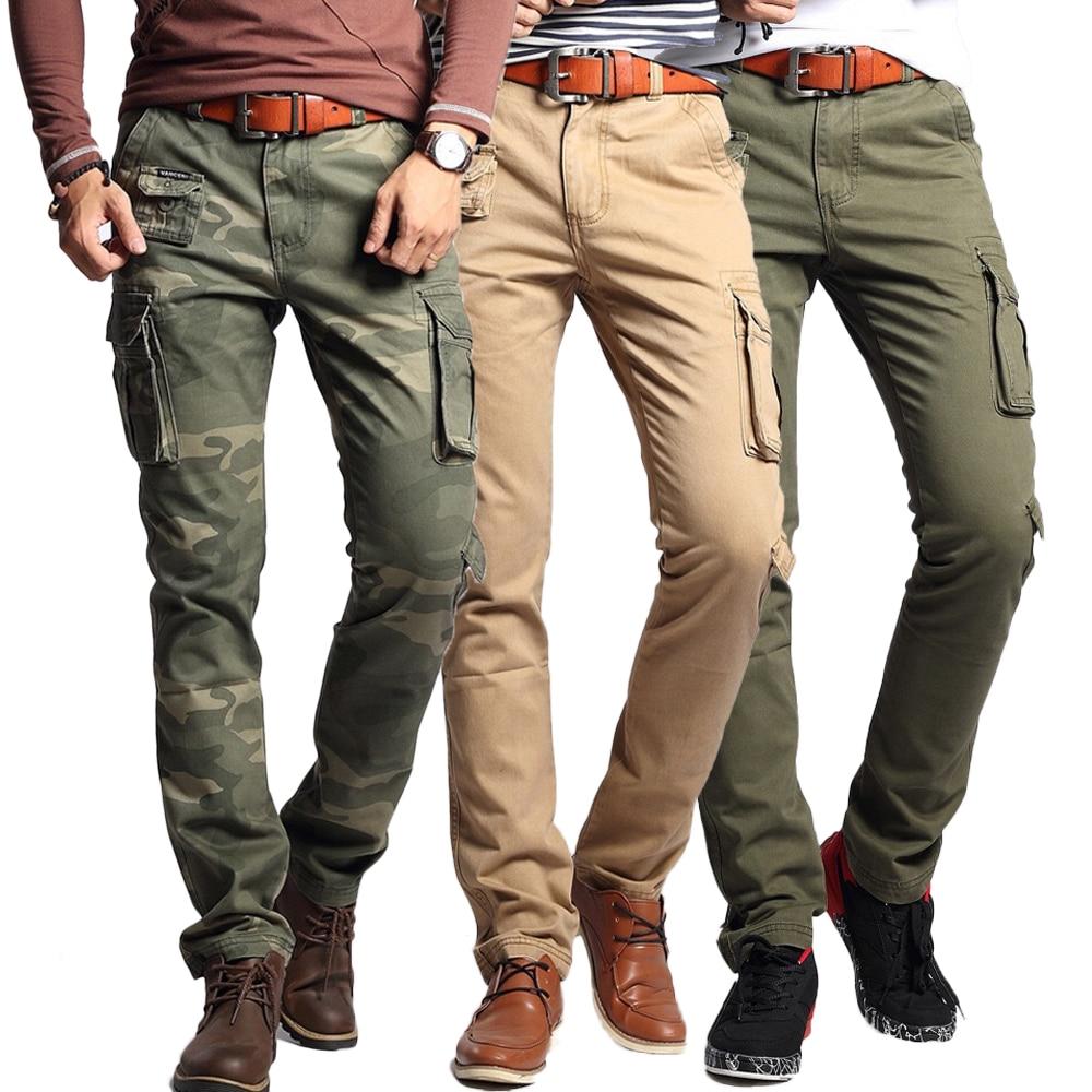 Men Military Cargo Pants Slim Regular Straight Fit Cotton Camouflage Green Yellow Overalls Casual Streetwear Trousers
