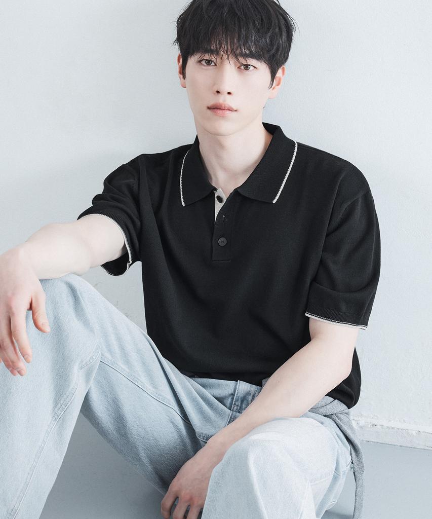 DRAW FIT Contrast Half Collar Knit [Black]