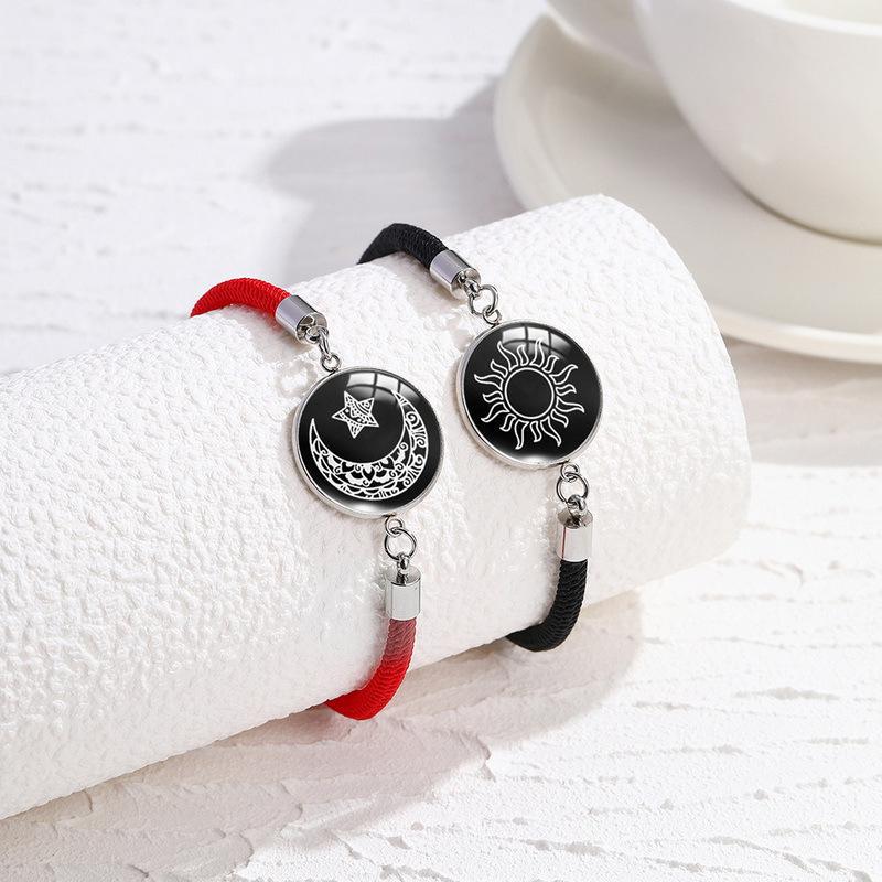 Sun Moon Time Gem Lovers Friends Braided Valentine'S Day Couple Luminous Bracelet