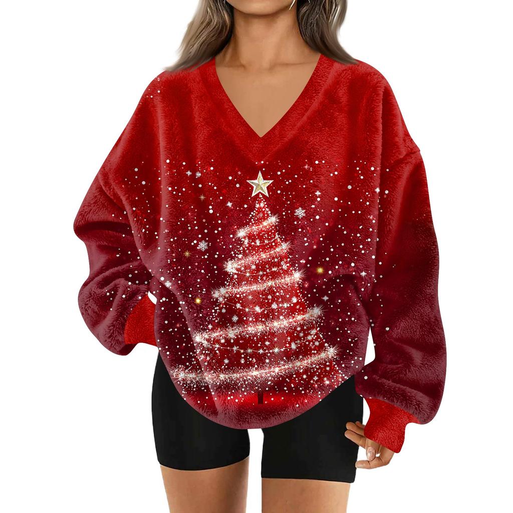 Modă Femei Casual Mânecă Lungă Crăciun Imprimat Decolteu în V Top Hanorac