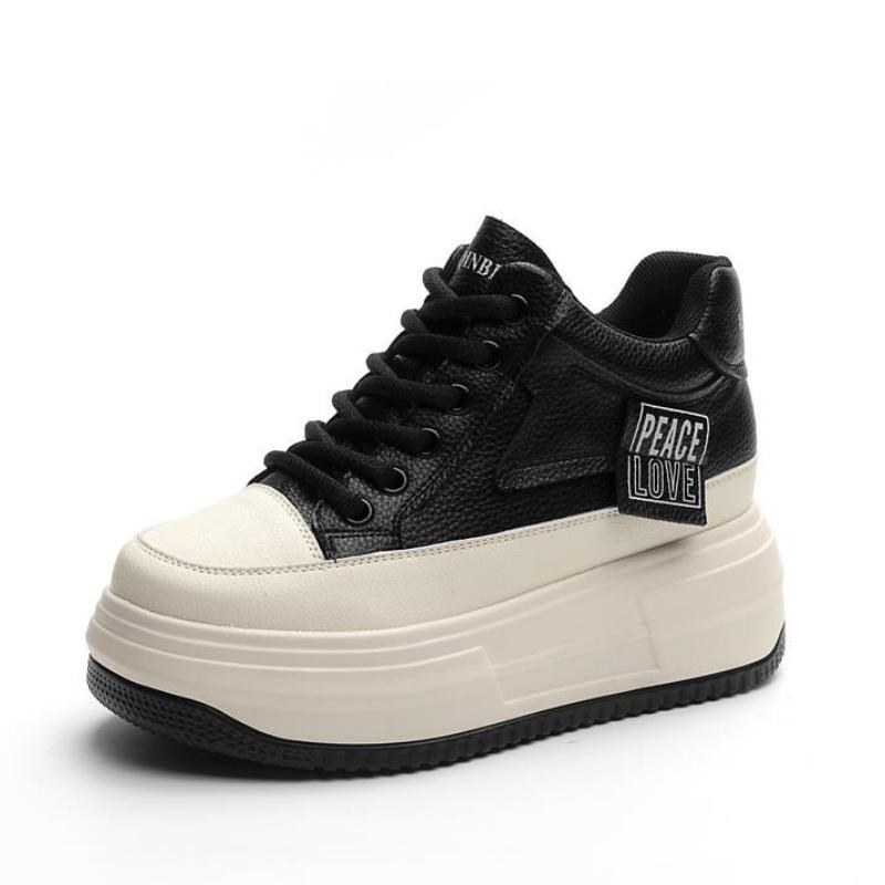 Fashion 2025 New 6.5cm Lace-up Genuine Leather Flat Platform Sneaker Increase Shoes Woman High Top Short Boots Spell Color Trend Shoes