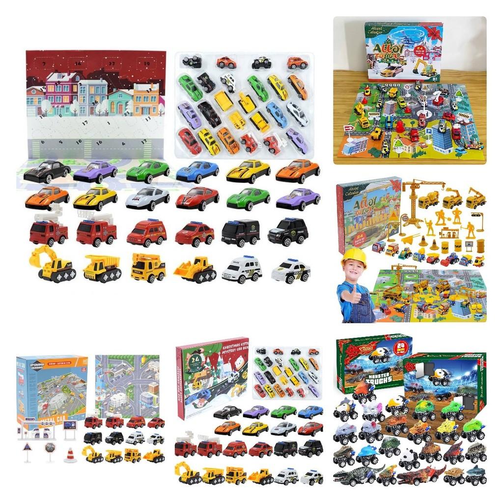 Christmas Countdown Calendar Car Blind Box 24 Days Alloy Fire Engine Set Toy