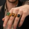 Stainless Steel Men's Oval Natural Stone Ring – Retro Punk Style