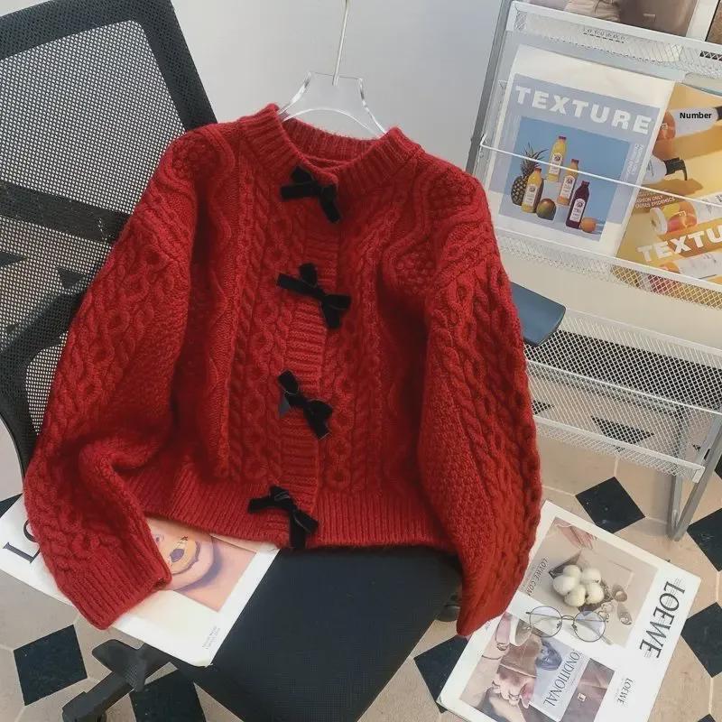 Schicker Retro Schleifenpullover Mantel - Damen Frühling/Herbst Locker gestrickt