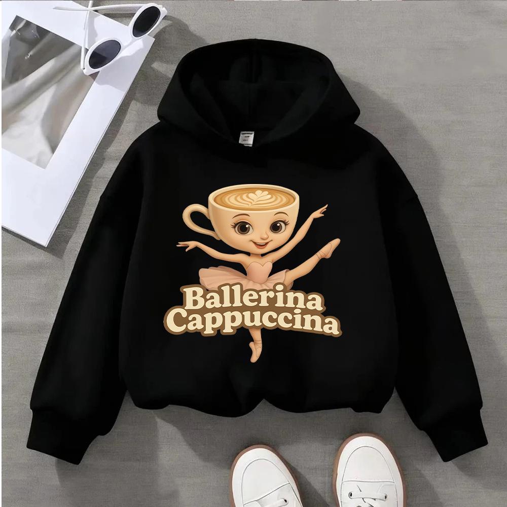 Cute Ballerina Cappuccina Printed Kids Sweatshirt for Girls Fashionable and Comfortable Children's Pullover Top